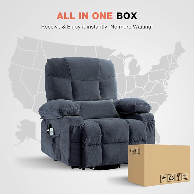 Power Lift Recliner Chair for Elderly with Vibration Massage and Lumbar Heating, Electric Lift Recliner Single Sofa with Side Pocket, Two Cup Holders and USB Charge Port for Living Room