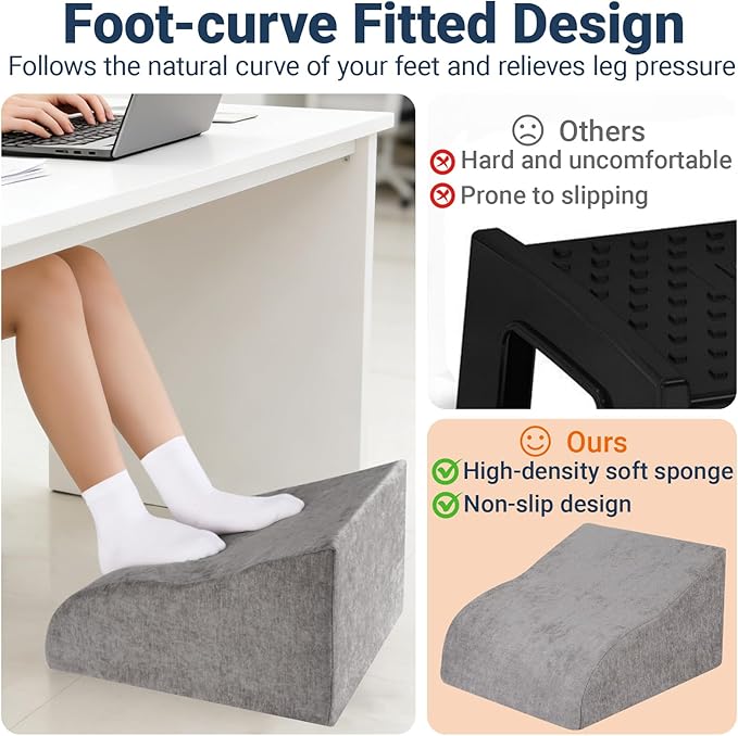 Foot Rest for Under Desk at Work, Ergonomic Under Desk Footrest with Washable Cover for Office, Home & Gaming Leg Elevation Pillow Dark Gray