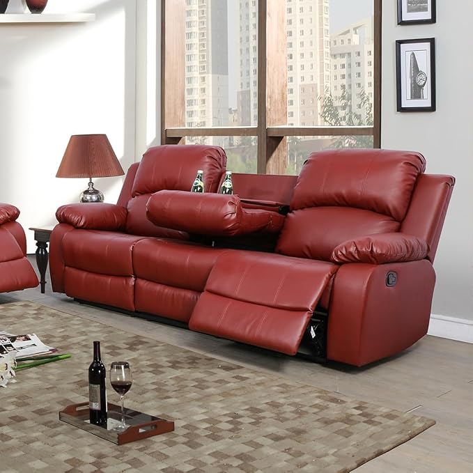 AYCP Bonded Leather Living Room Furniture Set Reclining Sofa Set Loveseat Furniture Sets in Living Room Sofa Recliners (Sofa, Red)
