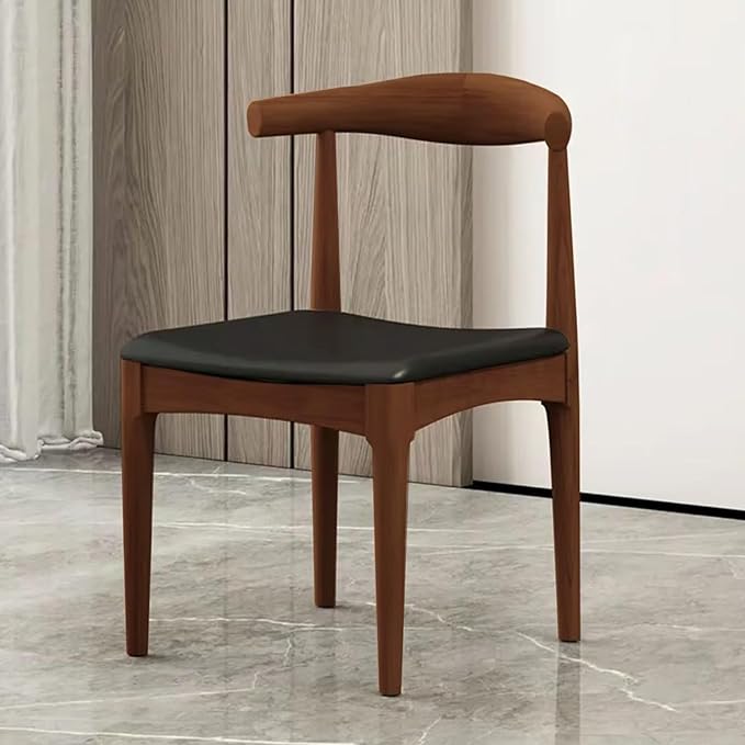 Ytaoka Solid Wood Dining Chairs Set of 2, Mid Century Dining Chairs, Upholstered PU Leather Chairs with Wide Curved Backrest, Chairs for Dining Room, Kitchen, Walnut Finish