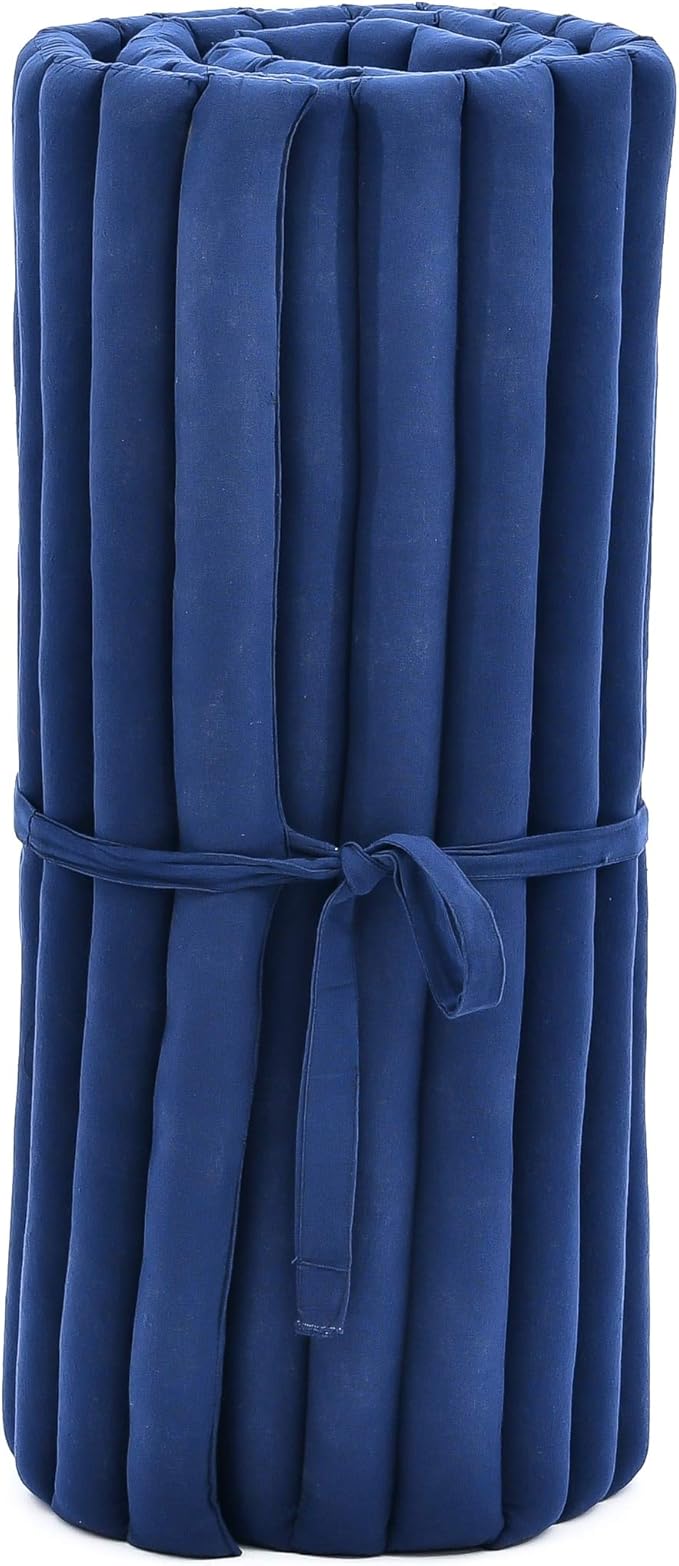 Leewadee - Foldable Floor Mattress - Japanese Roll Up Futon -Trifold Tatami Mat- Guest Floor Bed - Camping Mattress - Thai Massage Mat, Kapok Filled, 75 x 28 inches, Blue