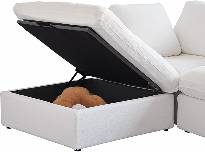 WJShome Modular Sectional Sofa,L Shaped Cloud Couch Sectional,120inch Deep Seat Couches, 3 Seater+ 1 Storage Ottoman for Living Room/Office (White, 4 Seater)