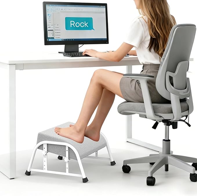 Foot Rest for Under Desk at Work, 10-Level Height Adjustable Ergonomic Foot Stool with Removable Soft Memory Foam Pad, Office & Gaming Desk Accessories for Leg Support（White