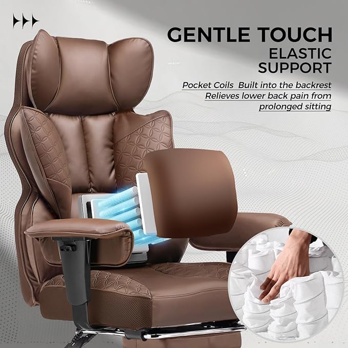 COMHOMA Big and Tall Office Chair 400LBS Wide Ergonomic Gaming Chair with Deluxe Embossing Designed Leather with Foot Rest,150°Reclining Adjustable Armrests Pocket Spring Back Support and Pillow
