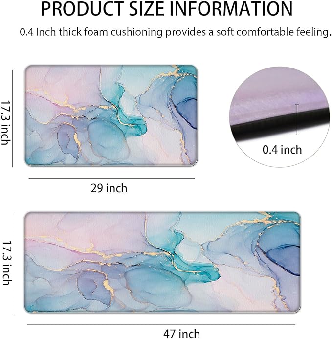 Kitchen Mats for Floor 2 Pieces Purple Marble Kitchen Mat Anti Fatigue Waterproof Non Slip Kitchen Rugs Comfort Memory Foam Mat for Kitchen Floor,in Front of Sink
