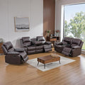 JBXBER Manual Recliner Sofa Set for Living Room, Leather Reclining Sofa Sets, Faux Leather Couch Set with Cup Holders, Drop-Down Table and Storage Console(3 Piece Set,Brown)