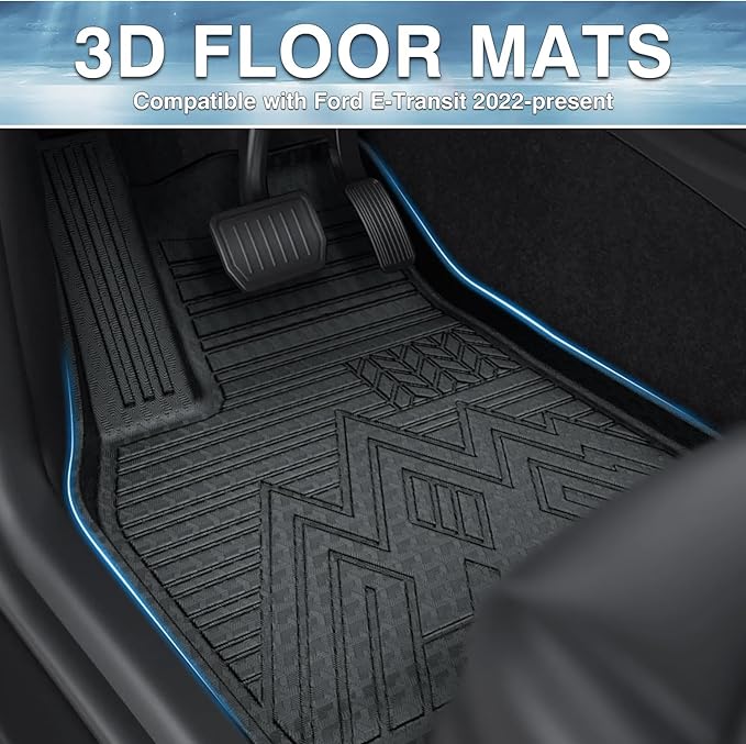 Mixsuper Transit Floor mats-Floor mat for Ford Transit 2022-2026(All Models w/Vinyl Floors),All Weather TPE Floor Liners Protection for Transit Accessories,1st Row Full Set Car Mats, Black
