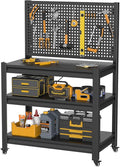 Work Bench with Pegboard,Heavy Duty 3000lbs Capacity Workbench with Wheels Adjustable Shelves,Tool Cart,Work Table for Garage Warehouse47.2 H*33.46" W*18" D