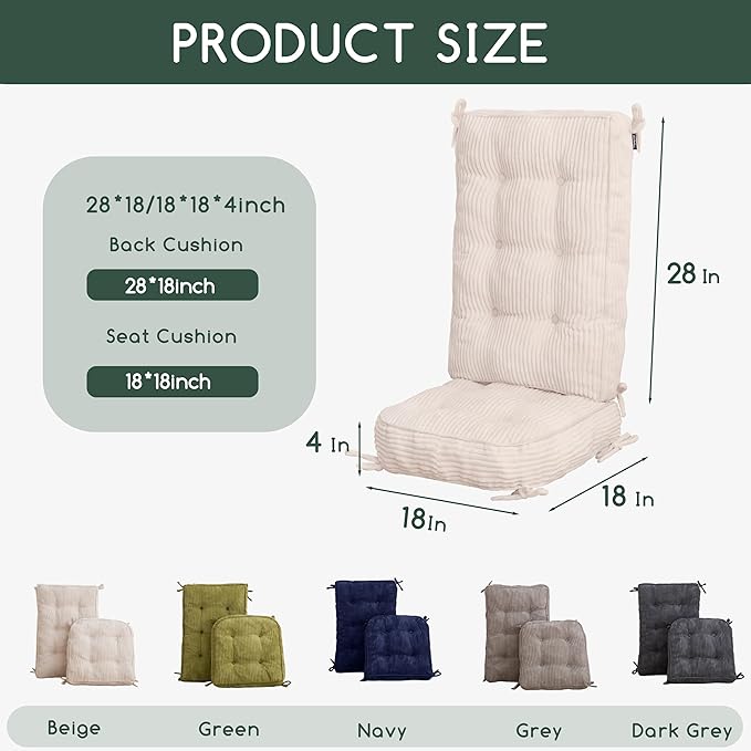 HIGOGOGO Rocking Chair Cushion with Corduroy Cover (Without Chair), 46 x 18 Inch Supportive Cushion, Overstuffed Chair Cushion,Beige