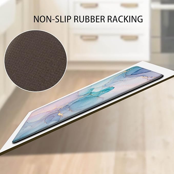 Kitchen Mats for Floor 2 Pieces Purple Marble Kitchen Mat Anti Fatigue Waterproof Non Slip Kitchen Rugs Comfort Memory Foam Mat for Kitchen Floor,in Front of Sink