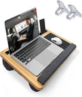 Lap Desk - Laptop Tray for Bed, Lapdesk with Cushion for Couch Sofa Fits up to 17” Laptop, Lap Table with Portable Handle,Tablet,Phone Slots,Mousepad with Foldable Metal Device Stand(Light Brown)