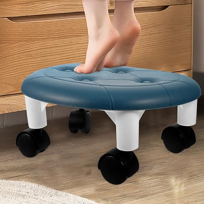 BESPORTBLE Rolling Stool with Wheels Blue Low Small Stool for Office Portable Foot Rest for Pedicure and Home Use