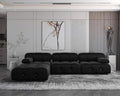 JACH 104'' Modern Sectional Sofa, L-Shaped Minimalist Velvet Floor Sofas Couches, Couch Sectional with Reversible Chaise Ottoman for Living Room Office Apartment (3 Seats,1 Ottoman, Black)