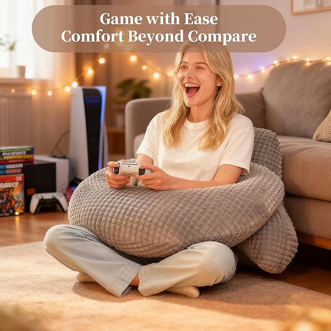 PAJEO Reading Pillow for Bed,U Shaped & Back Support Pillow for Bed,19" Backrest with Lumbar & Arm Support,Comfy Flannel Fabric,Lap Pillow for Gaming/Reading/Watching TV,Gray