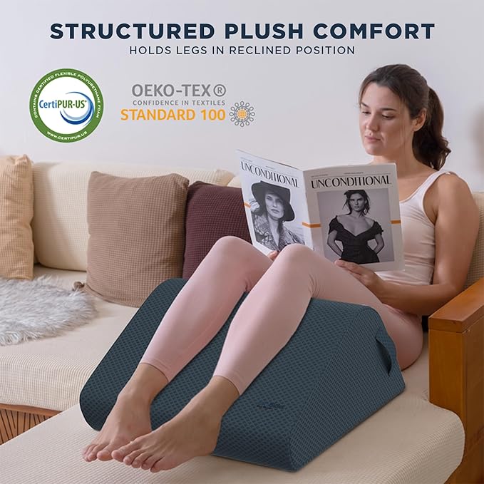 10-Inch Leg Elevation Pillow – Firm High-Density Foam Leg Wedge Pillow for Centered Leg Positioning, Structured Elevation, and Lower-Body Support for Users 5'2–5'11 Inseam 26"-29" Slate Gray