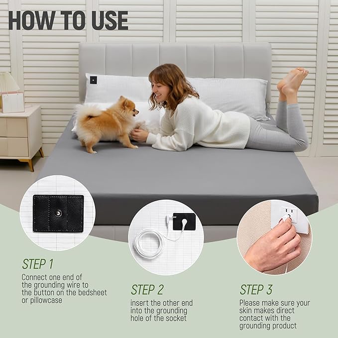 Groundingtop Grounding Pillowcase King with 10% Silver Fiber+90% Cotton Conductive Grounding Pillow Case 20x36in Silver Fiber Grounding Sheet Improve Sleep Anxiety Relief White 1pc