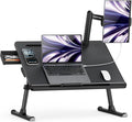 SAIJI Dual Screen Laptop Bed Desk | Foldable Adjustable Lap Desks for Adults, X-Large Couch Bed Tray Table with Portable Monitor Stand and Drawer