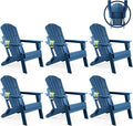 FUNBERRY Folding Adirondack Chair Set of 6, All Weather HDPE Fire Pit Chairs with Cup Holder for Outdoor