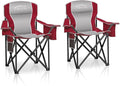 SAILARY 2PCS Folding Camping Chair Portable Outdoor Heavy Duty Padded Chairs Lawn Chair with Cup Holder, Storage Pocket and Cooler Bag, Supports 450LBS Red