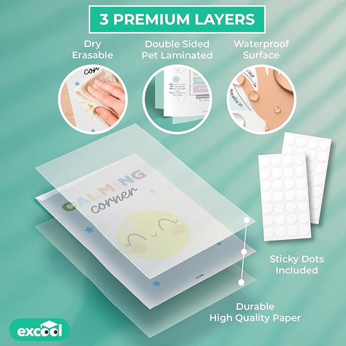 EXCOOL CLUB 24 Calming Corner Posters For Classroom Decor - Feelings Chart For Kids Ages 4-8, Feelings Poster Calm Down Corner Supplies, Elementary Classroom Must Haves For Teacher (11x17)