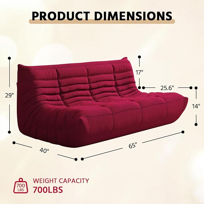 Bean Bag Chair, Fireside Chair, Large Bean Bag Chair for Adults, Bean Bag Chairs for Teens with High-Resilience Foam, Non-Slip Base Floor Lounge Sofa,Living Room (Burgundy, 3-Seater)