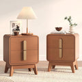 Night Stand Set 2, Mid Century Modern Bedside Table with Drawers, Curved Profile Design End Table with Metal Handle, Nightstand Set of 2 with Storage, Bed Side Tables for Bedroom, Cherry