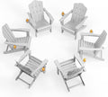 KINGYES Folding Adirondack Chair Set of 6, HDPE All-Weather Patio Chairs with Cup Holder, Wooden Textured Fire Pit Chairs for Poolside, Backyard, Deck, Silver Grey