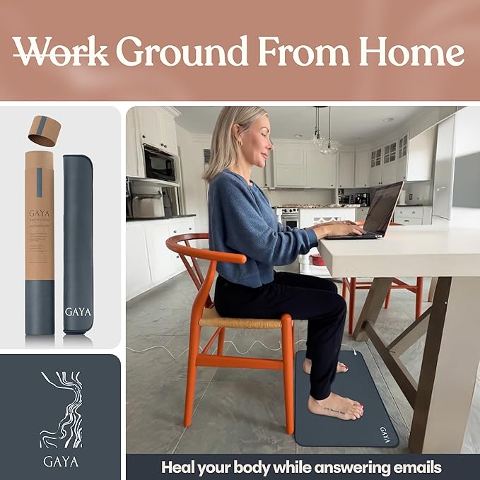 GAYA Grounding Mat for Feet, Sleep Improvement, Back Pain Relief, Muscle Relaxation & Stress, Including 15ft Cord, 100K Ohm Resistor | Conductive Carbon | Earthing Pads for Bed Couch, Desk (24''X16'')