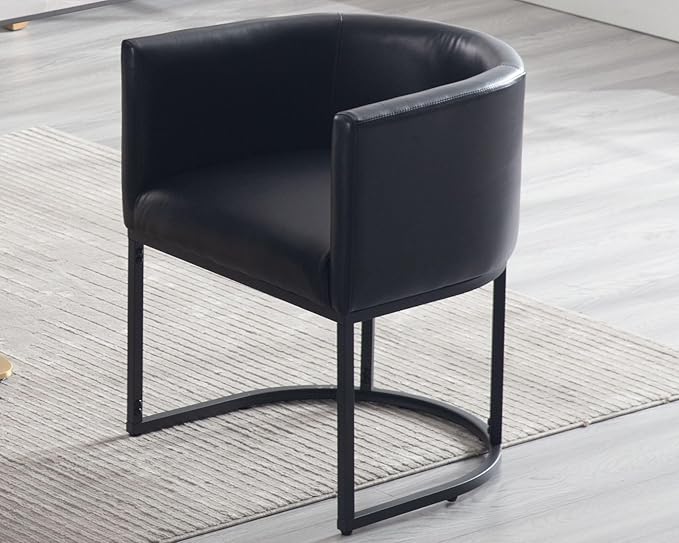 VESCASA Faux Leather Upholstered Dining Chair with Barrel Back, Modern Padded Restaurant Chair with Black Metal Frame for Kitchen, Dining Room, 1 Piece, Black