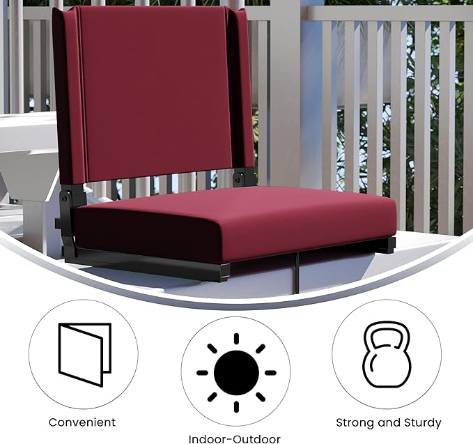 Flash Furniture Grandstand Portable Stadium Seats for Bleachers or Benches, Folding Padded Stadium Chairs with Handle, Pack of 2, 500 lb. Weight Capacity, Maroon