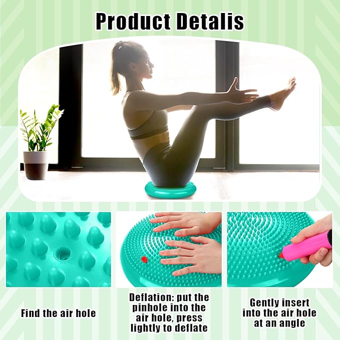 Silipull 2 Pcs Wiggle Seat Inflated Wobble Cushion Flexible Balance Disc with Air Pump for Core Stability Strengthening Improving Posture Physical Exercise
