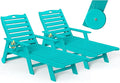 nalone Outdoor Chaise Lounge Chair Set of 2 with Wheels & Cup Holder, HDPE Pool Lounge Chairs with 5-Position Adjustable Backrest Supports Up to 400 LBS for Patio Poolside Deck Beach Backyard (Aruba)