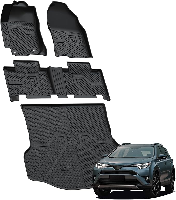 LASFIT Floor Mats & Cargo Liner for Toyota RAV4 2013-2018 (Not Fit Hybrid) All Weather TPE Custom Fit Floor Liner for Toyota RAV 4 LE/XLE/SE/Limited/Platium Mats Full Set Accessories, 4 Pcs Black