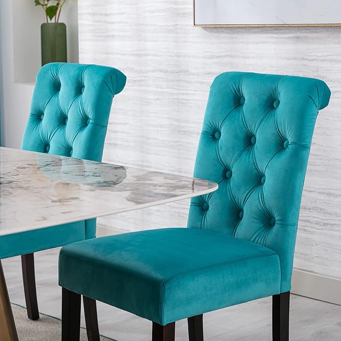 chairus Dining Chairs Set of 4 Mid Century Modern Living Room Chairs with Button Tufted High Back Velvet Armless Chair Comfy Upholstered Side Chairs for Kitchen/Restaurant/Bedroom, Turqs Green