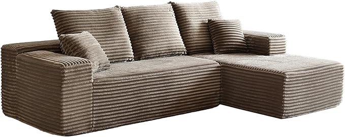 HYJT H&K Modular Sectional Sofa Cloud Couch, 107" Comfy L Shaped Sectional Couches for Living Room, Deep Seat Memory Foam Plush Fluffy Corduroy Boneless Couch Sectionals Right Facing Sofa Chaise Camel