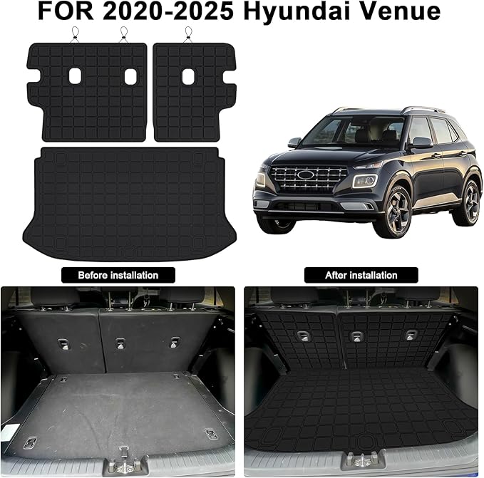 Cargo Liners for 2020-2025 Hyundai Venue (Only Fit Upper Cargo Mat) with Backrest Mat,TPE All Weather Protection Car Trunk Mat Covering The Backrest Mat with Velcro Fastener Accessories