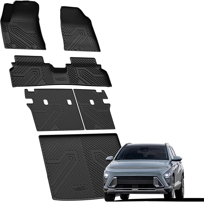 LASFIT Floor Mats & Backrest & Cargo Mats Fit for Hyundai Kona Electric 2026 2025 2024 (for EV,Not Gas), All Weather TPE Custom Fit Kona EV Seatback Mats & Trunk Liner,Full Set Car Accessories