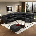 Manual Reclining Sofa Set with Drop-Down Table, Corduroy Sofa Sets, Living Room Furniture Sets, Modern Manual Recliner Sofa Sets with Storage Console for Living Room (Black, Sectional)