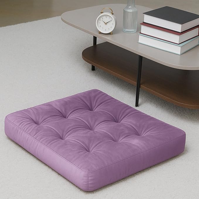 Velvet Floor Pillow,Square Large Pillows Seating for Adults, Tufted Cushions for Meditation Yoga Tatami Living Room Chair Booster Machine-Washable & Dryer-Safe, Lavender, 22x22 Inch