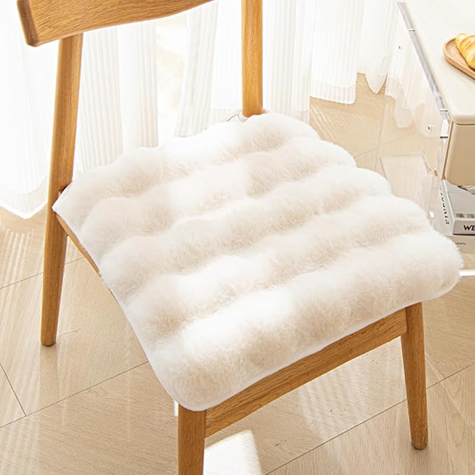 Square Faux Fur Seat Cushion, Faux Rabbit Fleece Chair Pad, Winter Thick Plush Cushions for Dining Chairs, Comfy Lazy Sofa Office Floor Pillow, Cute Bedroom Decor(White,4pc/19.7×19.7inches)