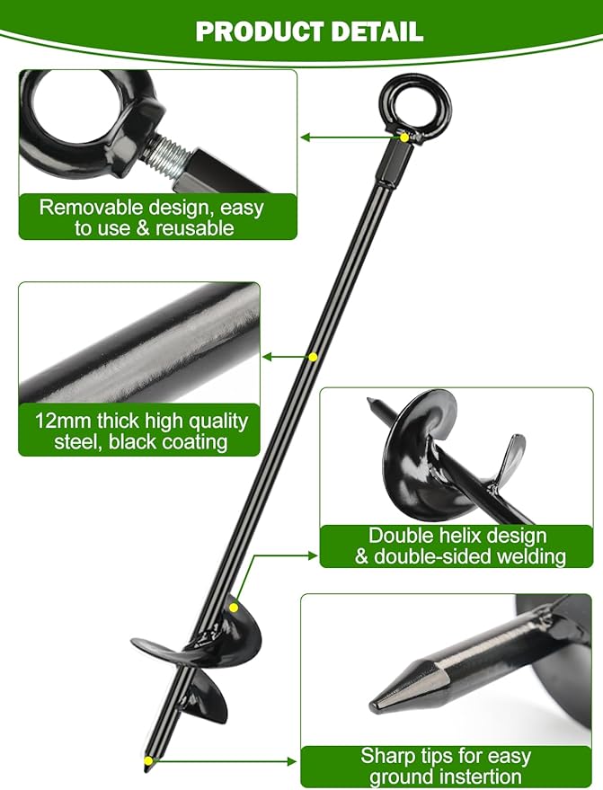 hannger 4 Pcs 30" Long Ground Anchors Shed Anchors Kit with 3/16" Galvanized Cable & Turnbuckles & Carabiners, Heavy Duty Earth Anchors for Sheds Trees Trampoline Greenhouse Swing Set Tent