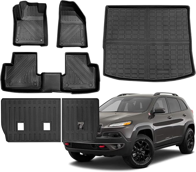 Compatible for 2014-2025 Jeep Cherokee Floor Mats Full Set All Weather Floor Mats & Seat Back Cover & Cargo Liner Protector for 2014-2025 Jeep Cherokee Accessories