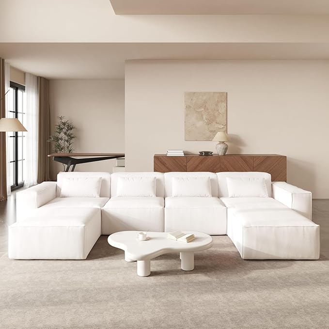 JACH U-Shaped Cloud Sectional Couch, 149" Huge Plus Modular Sofa, Modern Comfy Sectional Couches with Reversible Chaise Ottoman, Sofas Furniture for Living Room, Office, Apartment, Beige