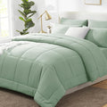 CozyLux Twin Comforter Set with Sheets Sage Green, 5 Pieces Bed in a Bag, Green Comforter Twin Size, All Season Bedding Set with Stitch Quilted Comforter, Flat Sheet, Fitted Sheet, Pillowcases