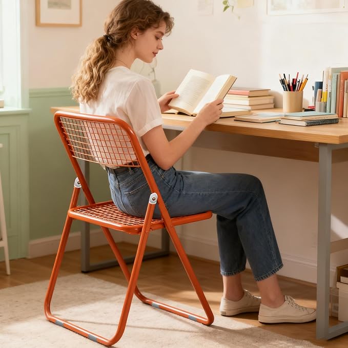 10 Pack Folding Chair,Orange Color,Single Piece,Foldable Space - Saving Design for Indoor/Outdoor Use