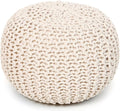 REDEARTH · Round Pouf Ottoman - Cable Knitted Boho Poof - Home Décor Cord Pouffe Handmade Circular Footrest for Living Room - Bedroom - Kids Bedroom - 100% Cotton Pouf (19.5"x19.5"x14") - Natural