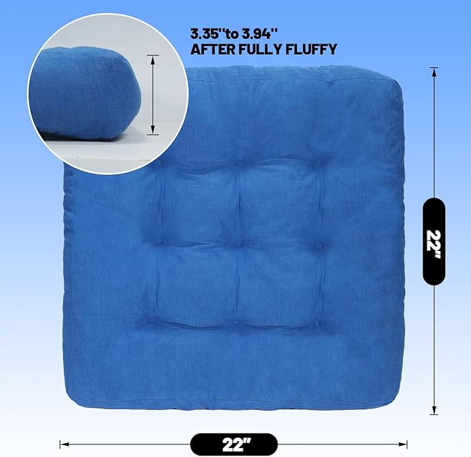 Meditation Floor Pillow Set of 2, Square Large Pillows Seating for Adults, Tufted Corduroy Cushion for Tatami Living Room, 22x22 Inch FP-Dblue
