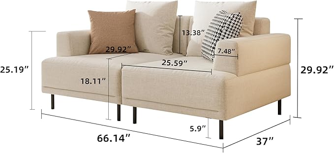 Modular Sectional Sofa for Living Room, 66.1" Wide Mid-Century Modern Fabric Couch with Cozy Seating, Suitable for Living Room, Bedroom & Daily Relaxation - Beige