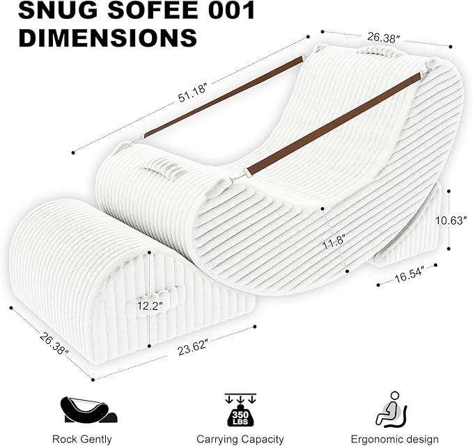 Gaint Bean Bag Chairs for Adults, Beanbag Lounge Filled with Memory Foam, Adjustable Angle, Corduroy Fabric, with Detachable Footrest for Bedroom, Living Room and Nursery(White)