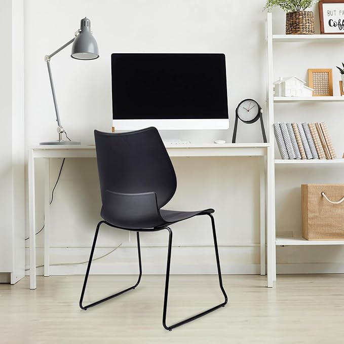 Stacking Chairs, Stackable Waiting Room Chairs, Conference Chair with Back & Church Chairs No Wheels with Metal Legs, Suitable for Offices Conference Training Waiting Room Set of 4, Black